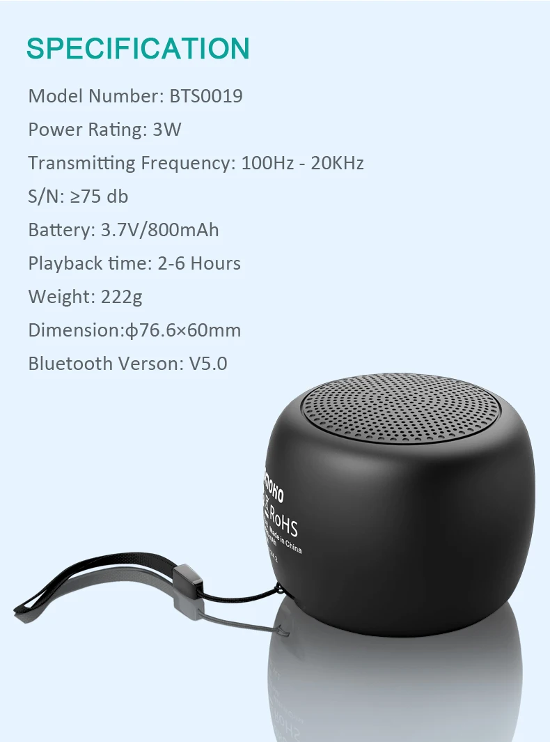 Momoho маленький Bluetooth динамик-мини размер, но отличное качество звука, до 5 часов воспроизведения, фото селфи кнопка и ответ на телефон Cal
