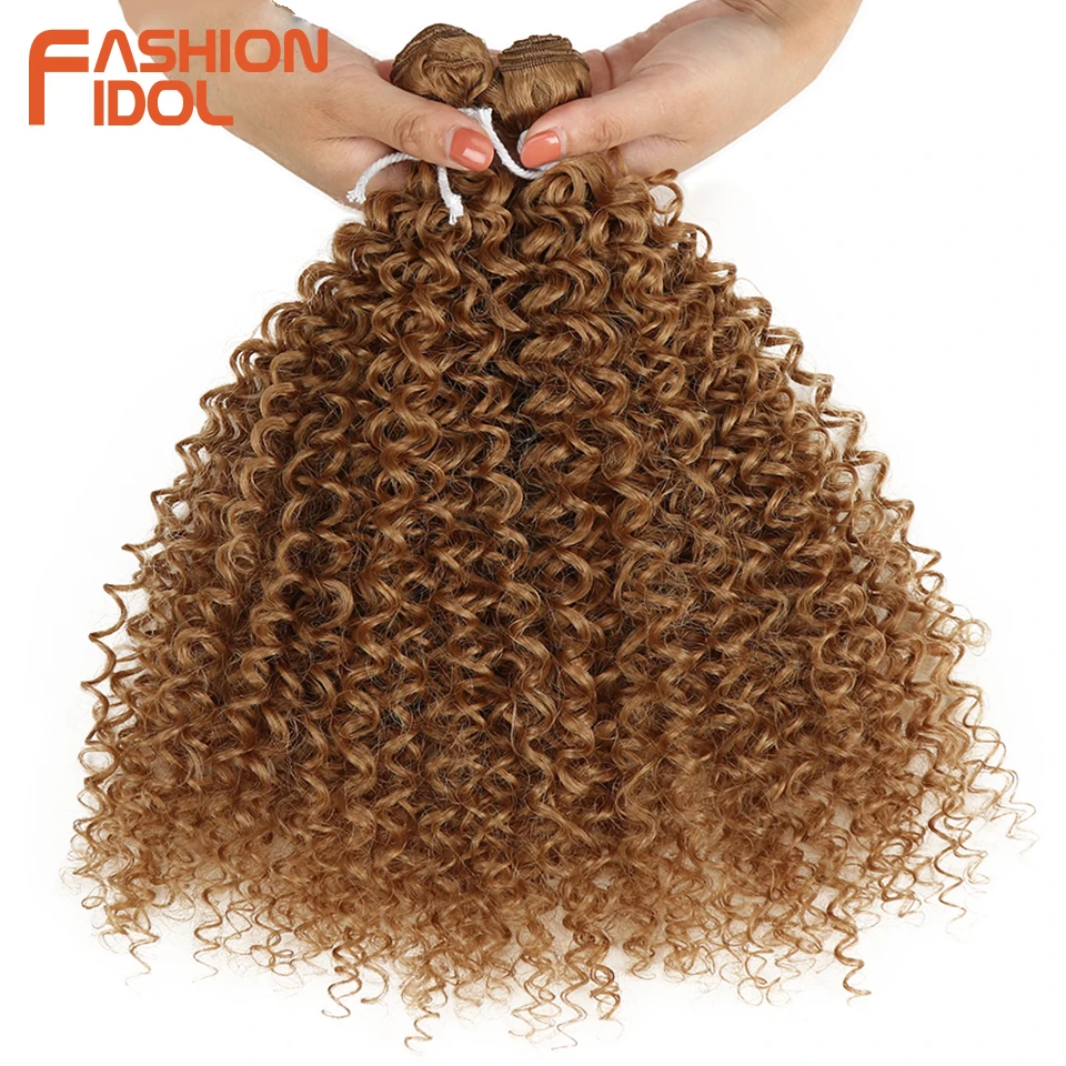 Afro kinky curly hair synthetic 12 inch deep wave hair extensions heat resistant ombre blonde weave bundles