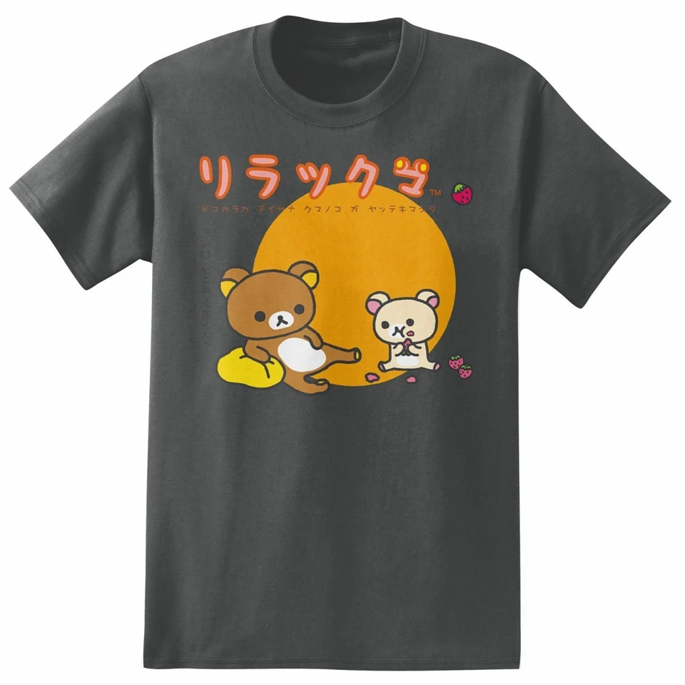 Rilakkuma и Korilakkuma Eat футболка Клубнички NWT Аутентичные лицензированные harajuku Забавные
