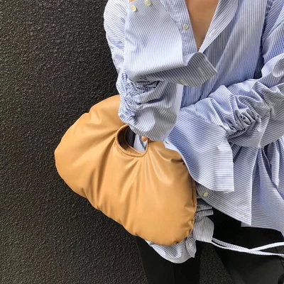 NEW Leather Pouch Handbag Women Soft Hand Purse Fashion Clutch Bag Evening Party Purse Bag Women Large Ruched Pillow Bag