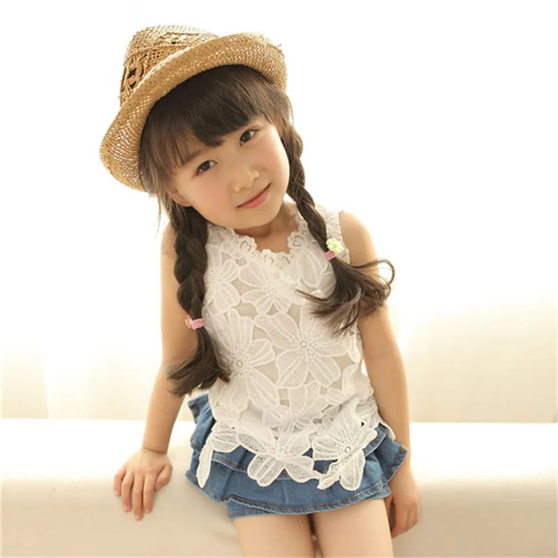 Elegant Little Girls Vest Summer White Lace Flower Kids Vest for Girls