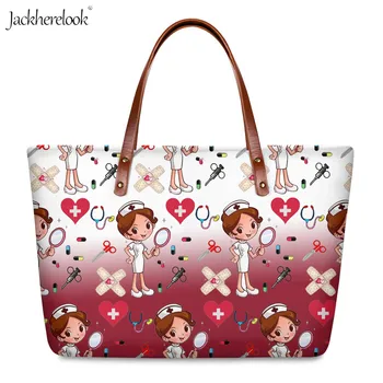 

Jackherelook Casual Women Tote Bags Nurse Medical Doctor Printing Shoulder Bag For Ladies Girls Fashion Handbags Set With Clutch