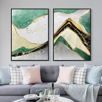Billige Abstrakte Moderne Landschaft Golden Grau Grün Marmor Splash Kunst Leinwand Drucke Poster Für Salon Wohnzimmer Dekoration