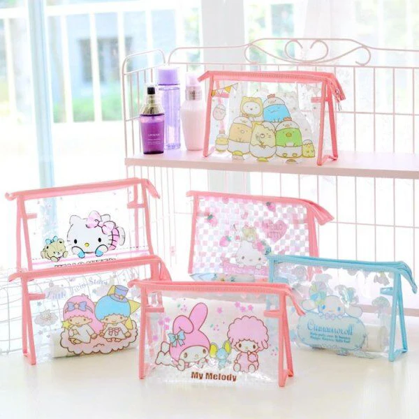 Мультяшный рисунок hello kitty My Melody Cinnamoroll, маленькие двойные звезды, ПВХ косметички, хранение туалетных принадлежностей, сумка для девочек, косметички, сумки для стирки