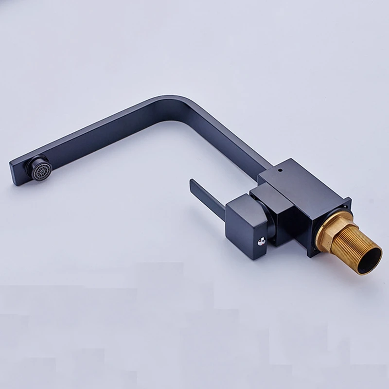 New Black Square Kitchen Faucets 360 Degree Rotation Water Filter Tap Water Faucets Solid copper Sink Tap Water Mixer with Hose