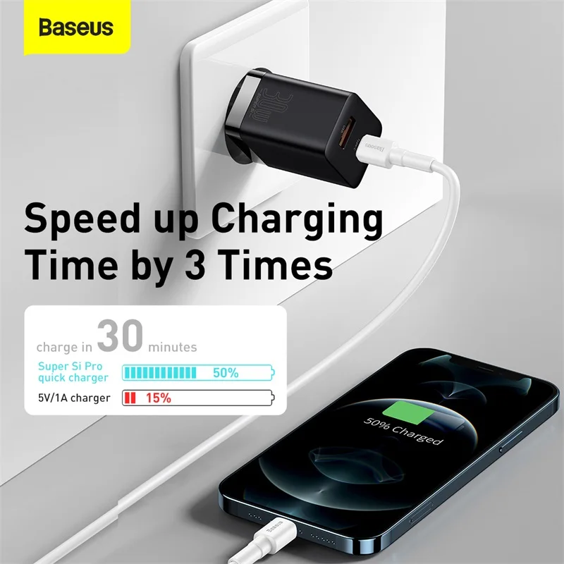 Baseus PD Charger 30W USB Type C Fast Charger QC3.0 USB C Quick Charge 3.0 Dual Port Phone Charge for iPhone 13 X Xs 8 Macbook 2