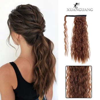 

XUANGUANG Silky Wavy Synthetic Clip in Drawstring Ponytail Hairpieces for Women Hair Extension High Temperature Fiber