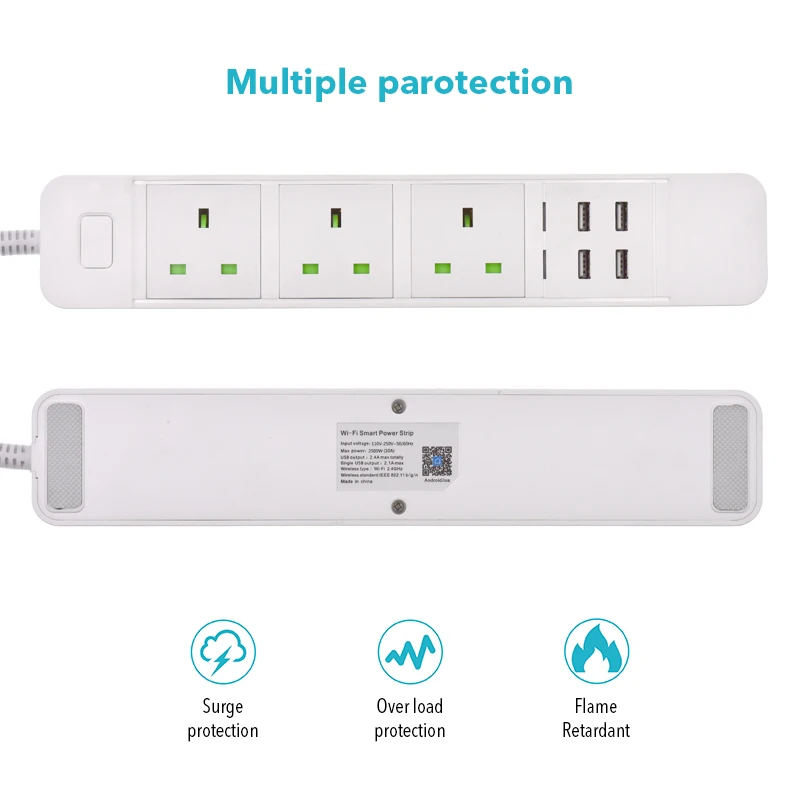Régua para Tomada Controle por Aplicativo Funciona com Alexa Home e Assistente Inteligente com 4 Portas Wi-fi Entradas Google Usb 3 - Image 2