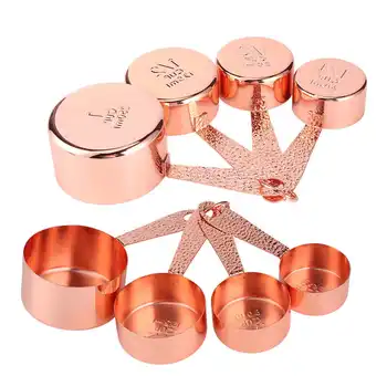 

4PCS Rose Gold Stainless Steel Measuring Cups Coffee Spoon with Scale Baking Cooking Kitchen Tools Set