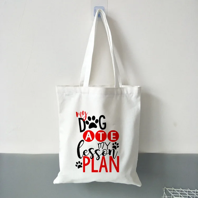 Fun Teacher Gift for Teacher Dog Ate Lesson Plan Printed Canvas Bag Teacher Tote Bags Book Bag Teacher Appreciation