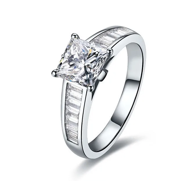 

Wholesale Romantic Rectangle Cut SONA Synthetic Diamond Engagement Ring 2 Carat Band Prong Setting 925 Silver Wedding Jewelry