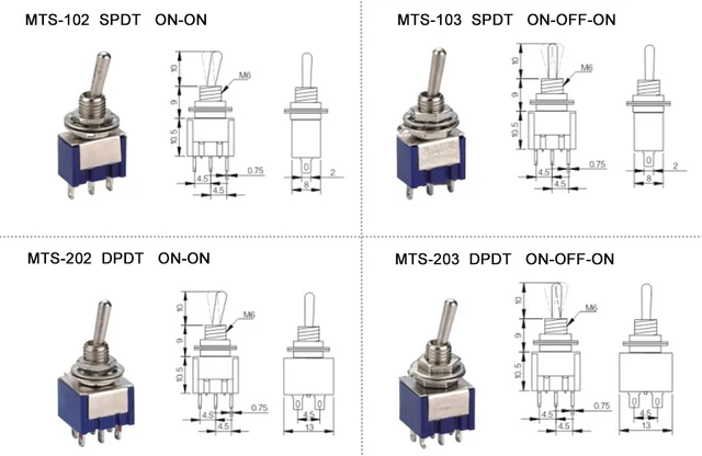 GUUZI 10pcs 6A/125V 3A/250V ON/Off Miniatur Kippschalter 2 Klemmen 2 Positionen SPST Kippschalter MTS-101