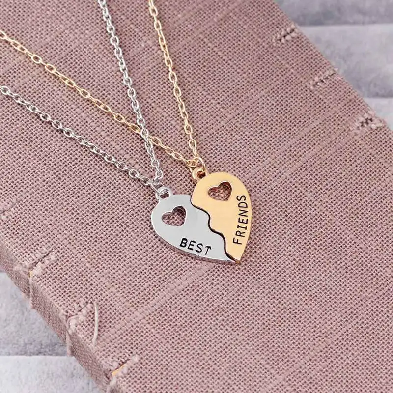 Friendship Necklace Best Friends Forever Hollow Heart-Shaped Pendant Brother Best Buds Silver Color Necklace Charm Choker