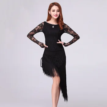 

Latin Dance Dress Tassel Elegant Sexy Women rumba Tango Ballroom Salsa Cha Cha Stage Dance Costumes Lace Patchwork Dance wear