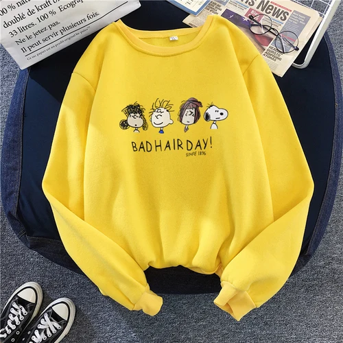 День плохой прически мультфильм толстовки Женская одежда негабаритный свитер Топ Femme Осень Зима Harajuku тройник для Женщин Mujer - Цвет: Цвет: желтый