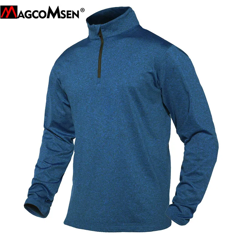 MAGCOMSEN 2021 cálido Tops hombres deportes suéter 1/4 cremallera térmica suéter suéteres de cuello de primavera otoño gimnasio corriendo Activewear