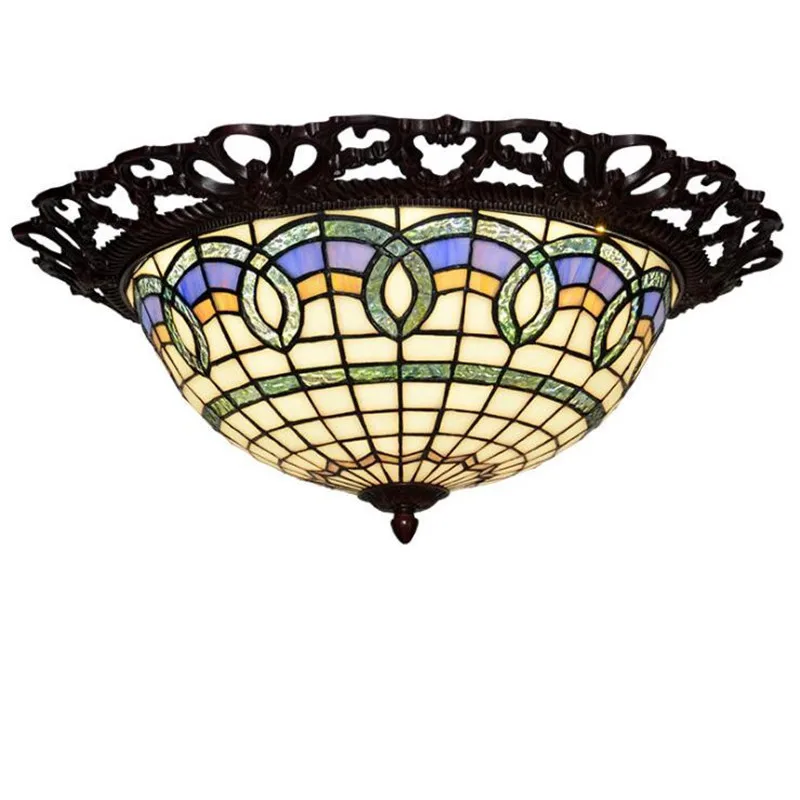 

Tiffany Ceiling lamp Handmade Glass Baroque Vintage Mediterranean Sea Round Ceiling Lamp for Foyer Bed Room Balcony 46cm 1123