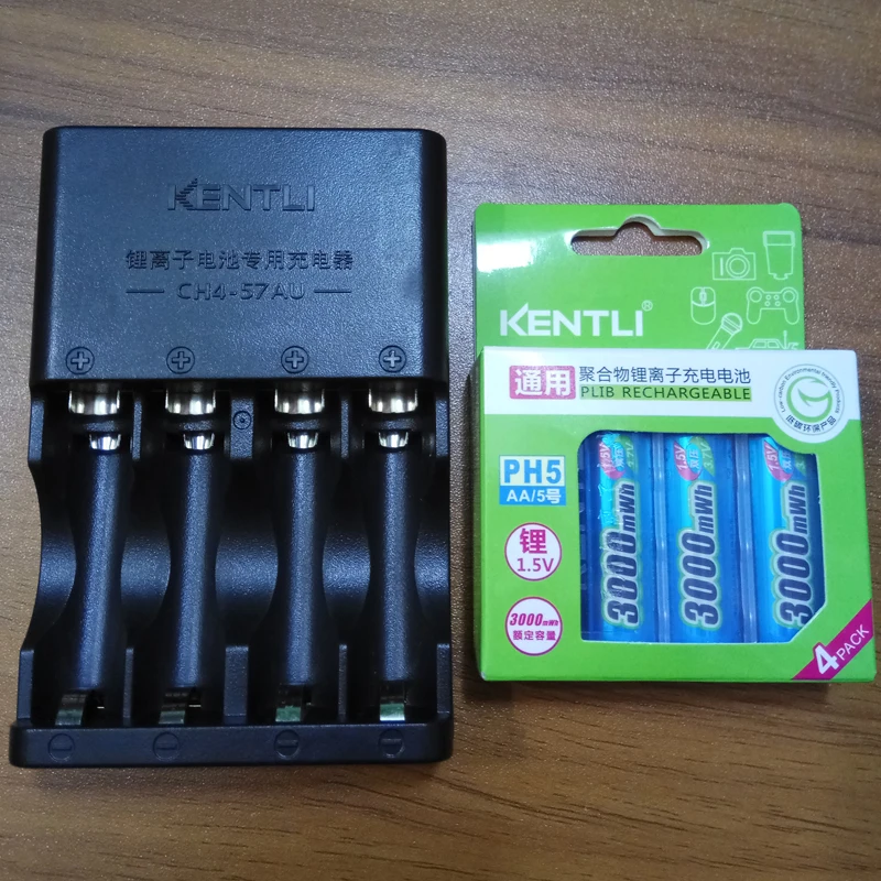 

KENTLI 4pcs 1.5v 3000mWh AA rechargeable Li-polymer li-ion polymer lithium battery + 4 slots AA AAA tCharger(CH4-57U)