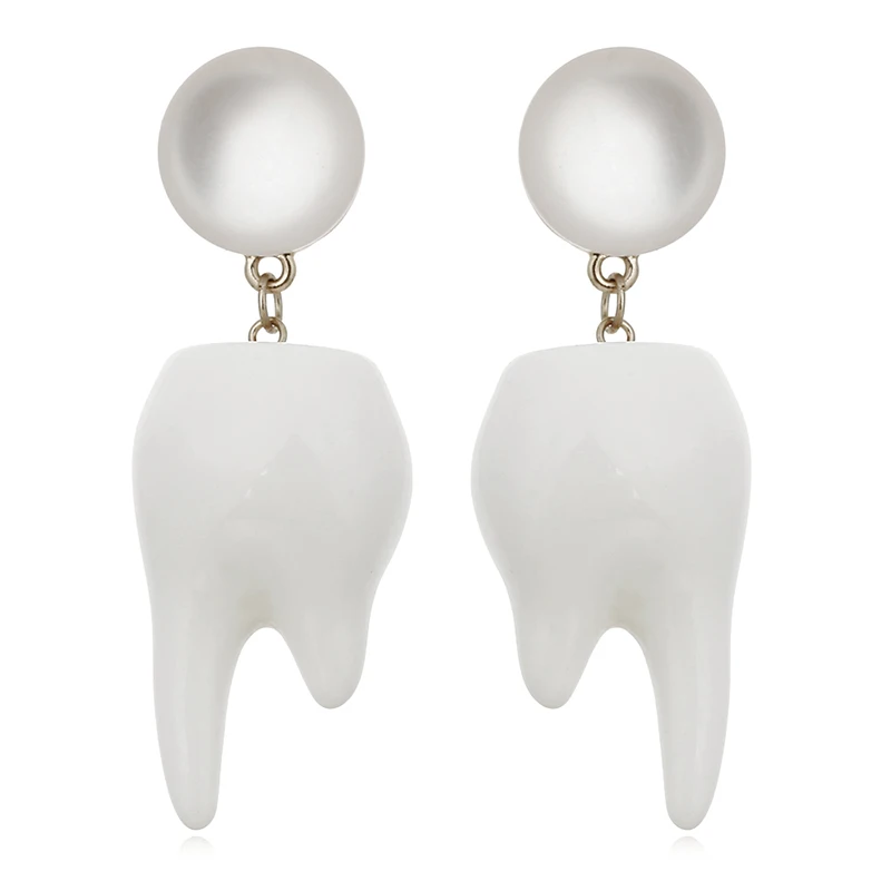 YAOLOGE Unique Delicate Funny Cute Design White Teeth Resin Charm Dangle Earrings For Women Girl Party Nightclub Jewelry 2019