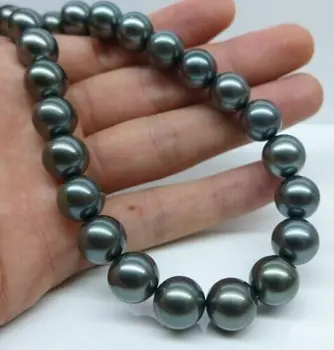 

HUGE 10-11MM NATURAL SOUTH SEA GENUINE BLACK ROUND PEARL NECKLACE 18"