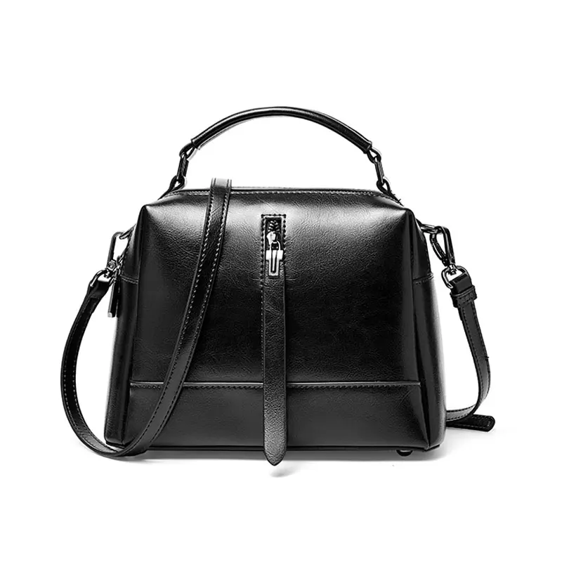 Genuine Leather Vintage Brown Women Handbag Messenger Shoulder Bags Daily Casual Tote High Quality Black Bag Purse - Цвет: black