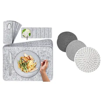 

6 set Felt Place Mats Washable Cuttlery Bags Glass Coasters & 3pcs Large and Small Kitchen Insulation Placemats