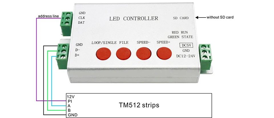 H801SB LED Controller, Programmable, 1 Port Drive 2048 Pixels, work with or without SD card, Support WS2812,WS2811 etc