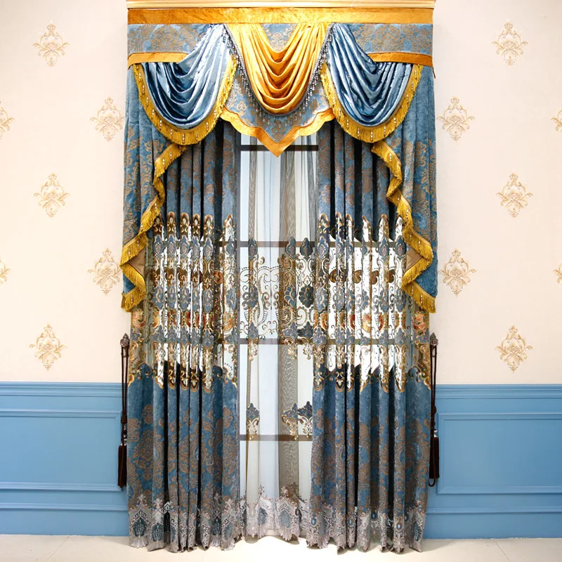 

European Style Luxury Shade Chenille Embroidery Curtain Fabric Manufacturers Direct Selling Water Soluble Embroidery tie rong Cu