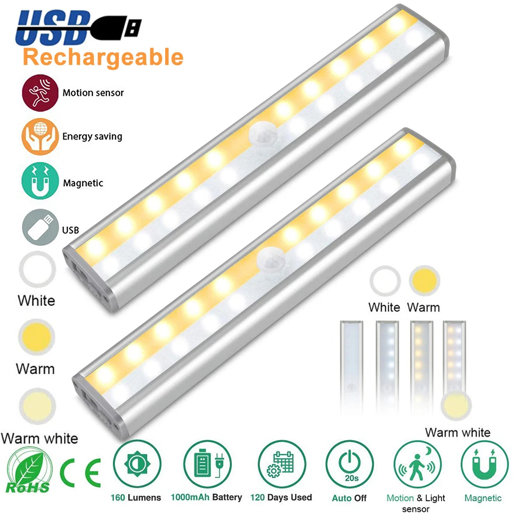 Motion Sensor Closet Lights 20 LED Wireless Under Cabinet Lighting with Built-in Rechargeable Battery Stick-on Night Lamp | Освещение