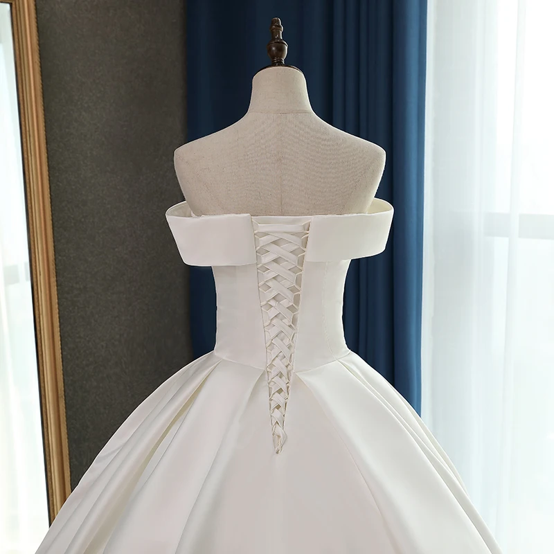 Fansmile сатиновое Vestido de Noiva элегантное бальное платье свадебное платье Длинный Шлейф Свадебное бальное платье размера плюс индивидуальный FSM-077T
