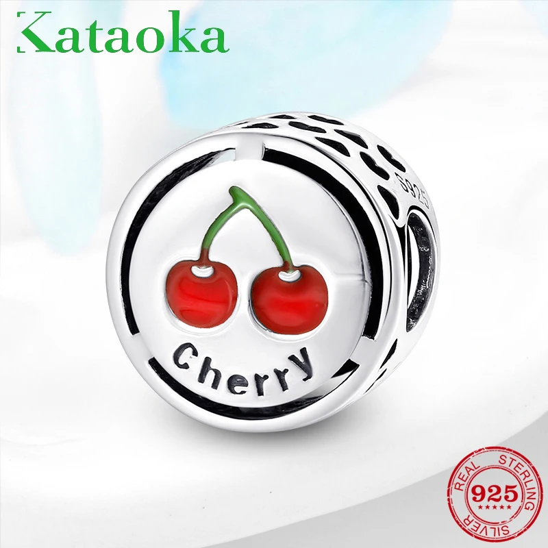 Fit woman Bracelets Silver 925 Original My favorite cherry Fruit beads With Red enamel Charms Authentic Jewelry for Women girl |