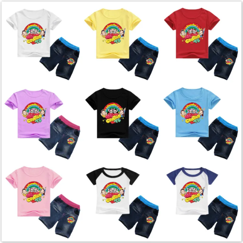 

Summer Baby Boys Clothes Sets Cartoon Me Contro Te Print Children Girl Short Sleeve T Shirts+Jeans Shorts 2PCS Suits Kid Outfit