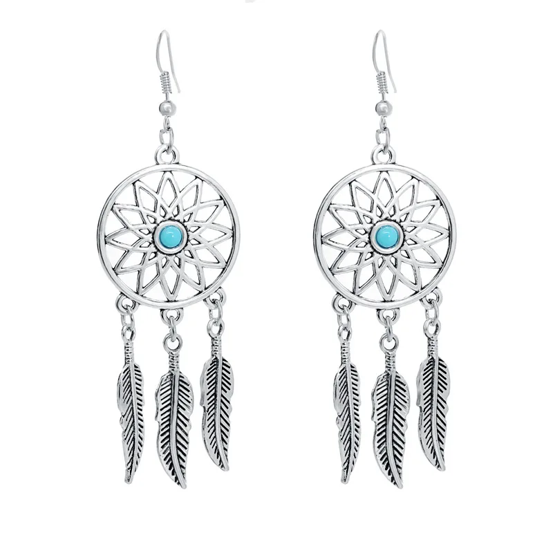 Fancy Hollow Dream Catcher Leaf Feather Shiny Crystals Drop Dangle Earrings For Women Party Jewelry Korean Hanging CZ Earrings
