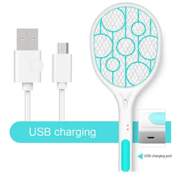 

3600V Electric Insect Racket Swatter Zapper USB Rechargeable Electric Mosquito Swatter Led Light Hand-Held Zapper Killer Home