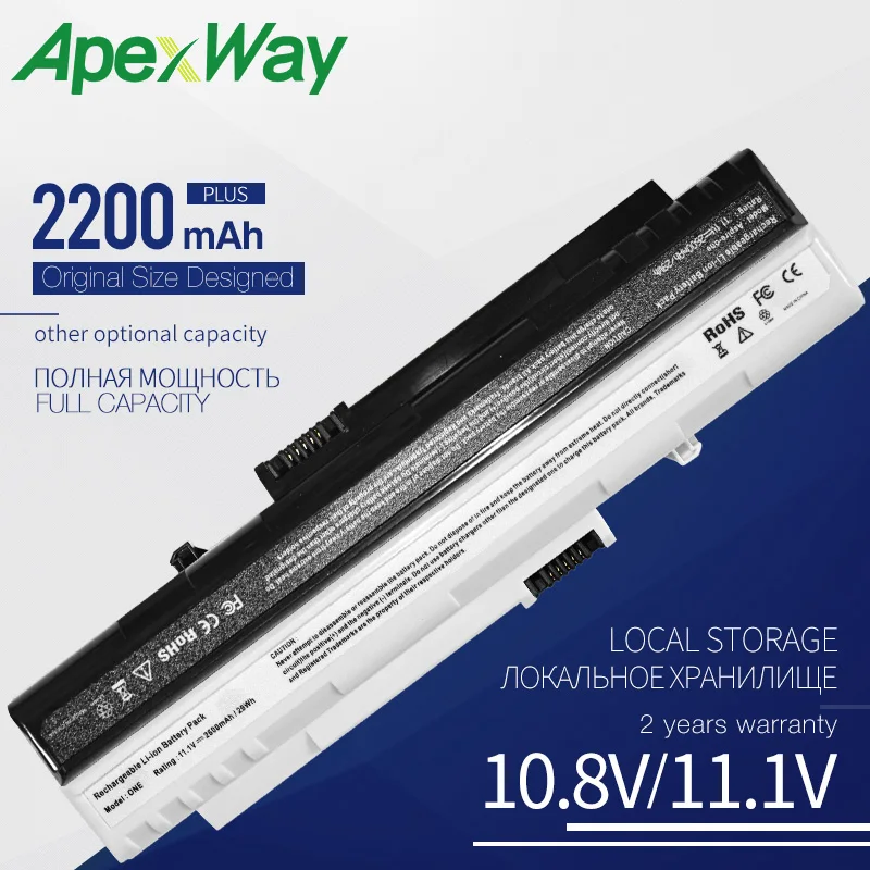 Аккумулятор ApexWay для ноутбука 10 8 В 3 ячейки 2200 мАч Acer Aspire Uno A110 A150 ZG5 UM08A31 UM08A71 UM08A72