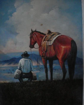 

The modern painting style of top artists' original hand painting on canvas: old man and horse