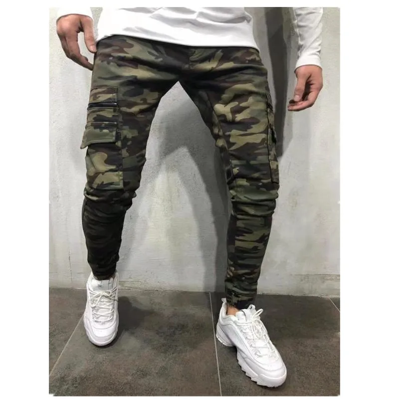 

Dropshipping 2019 Fashion Sknny Jeans Men Casual Pencil Pants Men Jeans Brand Quality Army Camouflage Military Jeans Men