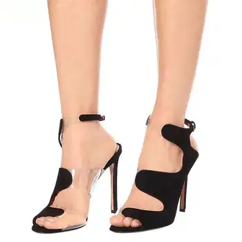 

Women Sexy Sandals 2020 PVC Suede Lady High Heels Design Women's Cross Strap Bandage Shoes Lady Party Female Ankle Strap
