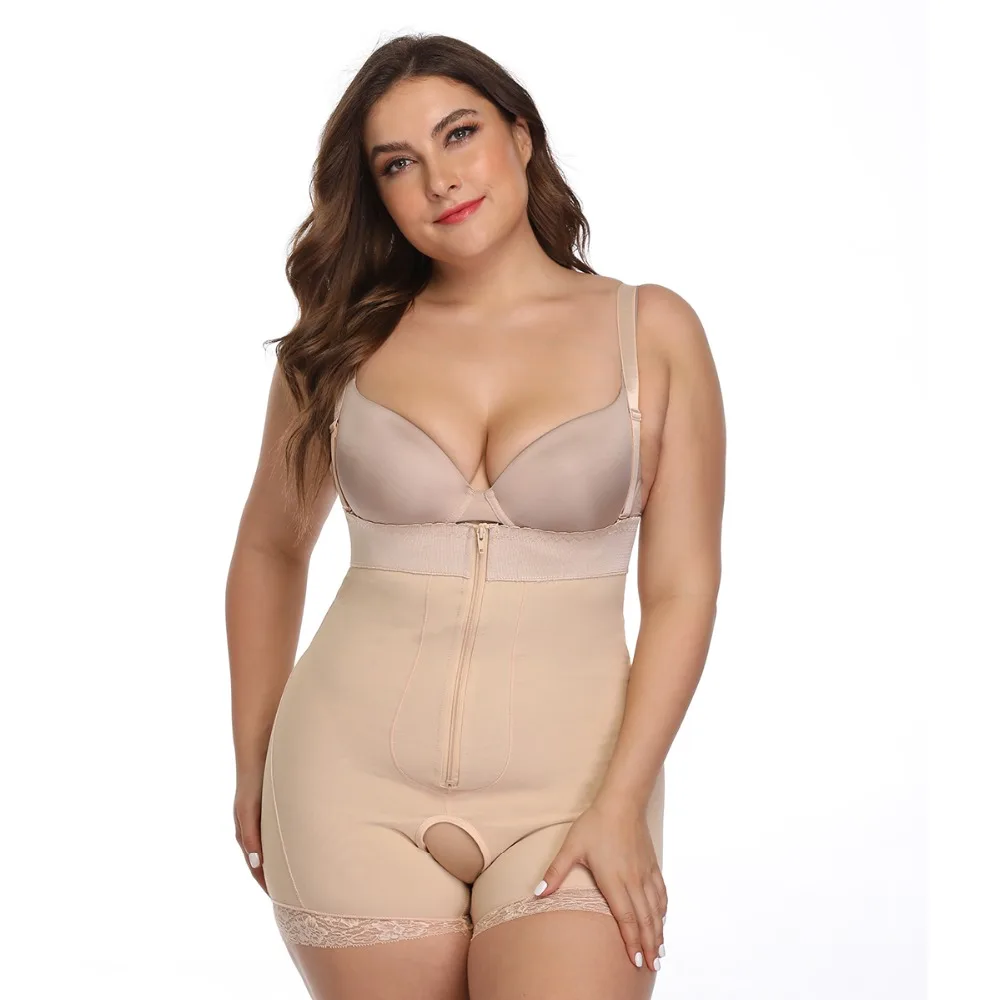 Women Open Crotch Underbust Corset Shapewear Bodysuit Tummy Slimming Sheath Control Pants Belly Corrective Underwear Beige S-6XL (6)