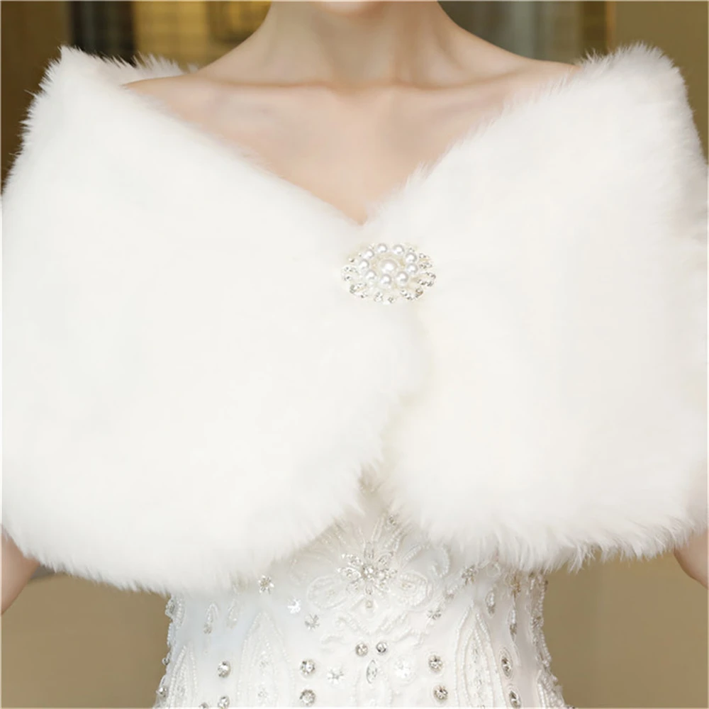 Белые Свадебные накидки из искусственного меха, свадебные болеро с кристаллами, свадебные жакеты/свадебные аксессуары Shaw - Цвет: Белый