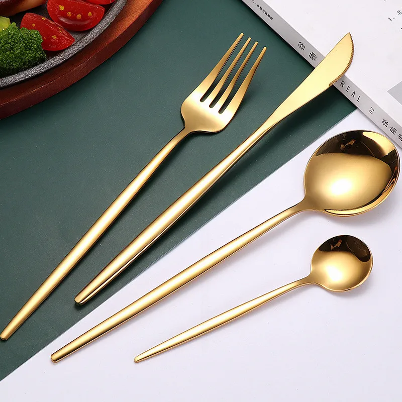 Kitchen Tableware Cutlery Stainless Steel Forks Knives Spoons Golden Cutlery Set Dinner Set Gold Dinnerware Sets Eco Friendly