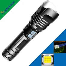 

Powerful LED Flashlight 5000mAH USB Rechargeable XHP199 Portable Zoom Torch IPX65 Tactical Flash Lamp Head Lantern