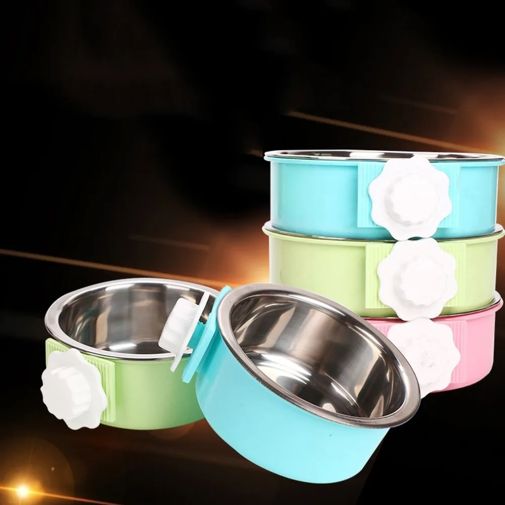 Съемная миска из нержавеющей стали для питомцев, клетка для собак, миска с болт для держателя, подвесная кормушка для воды и корма, курятник для кошек, щенков, птиц, домашних животных