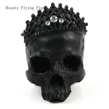 

Halloween gift black crown with diamond skull image realistic hand-made simulation skull home decoration ornaments