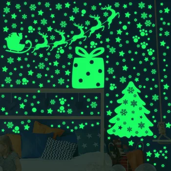 

Xmas Window Sticker Merry Christmas Window Glass Wall Decals Fluorescent Glow In The Dark Stickers Christma Decor For Home Kerst