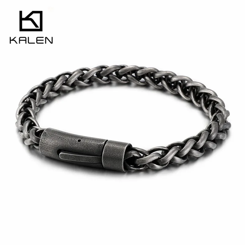 Матовый связывающий браслет-цепочка для мужчин из нержавеющей стали индийский Золотой/Черный витая цепь панк браслет ювелирные изделия