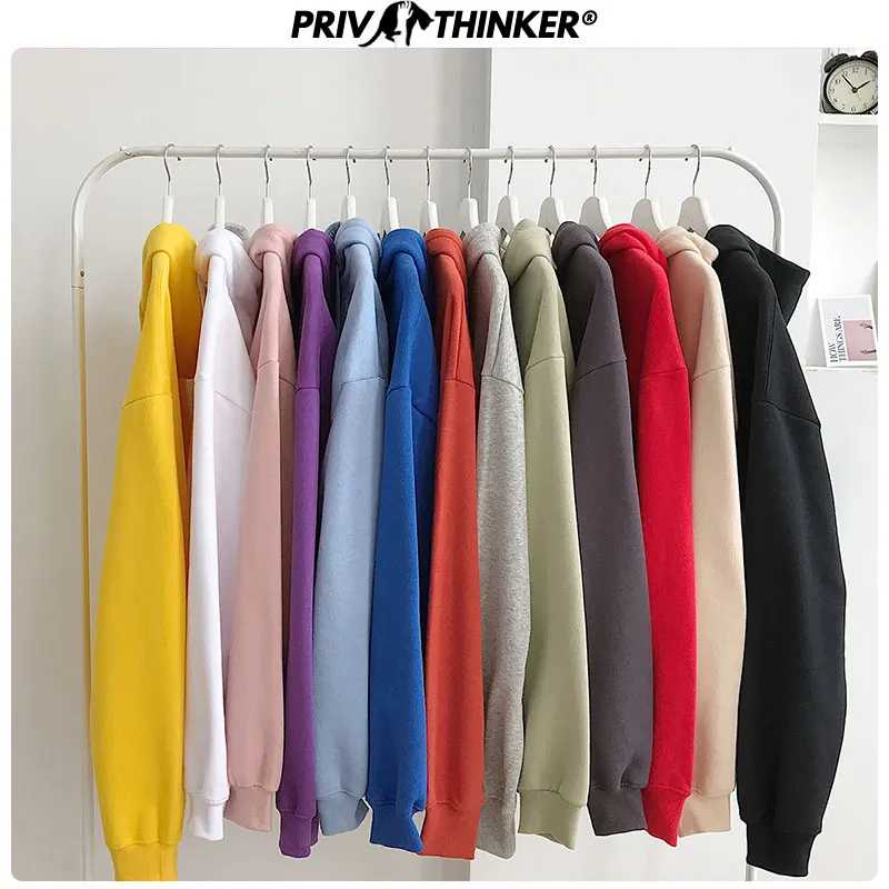  Privathinker Woman's Solid 13 Colors Korean Hooded Sweatshirts Female 2019 Cotton Thicken Warm Hood