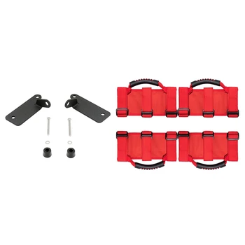 

4 Pcs Roll Bar Grab Handles Grip Handle & 2Pcs Light Bar Brackets Windshield Hinge Light Mounting Brackets