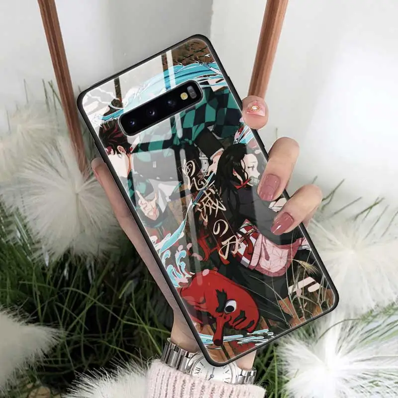 T06 Аниме демон Slayer Kimetsu no Yaiba закаленное стекло чехол для samsung Galaxy S10 5G Note 9 A70 силиконовый край телефона оболочки - Цвет: T06