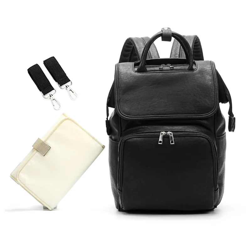 

PU Leather Baby Diaper Bag Backpack+Changing Pad+Stroller Straps Maternity Backpacks For Mom Dad Diaper Bag Organizer